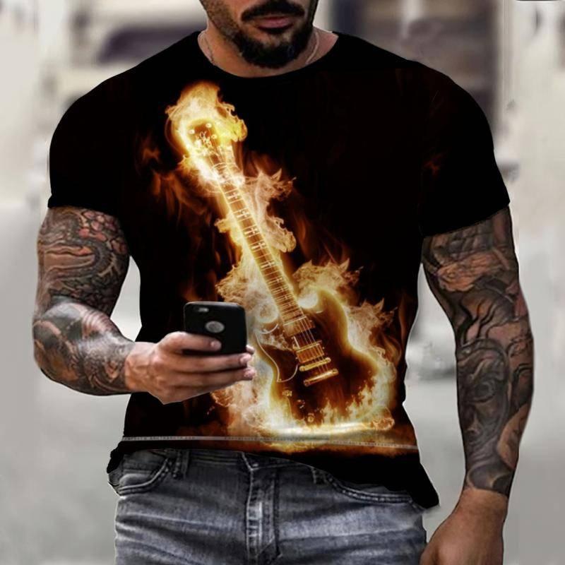 Summer Men's Casual Short Sleeved T-shirt Cool Music Symbol Printing Creative