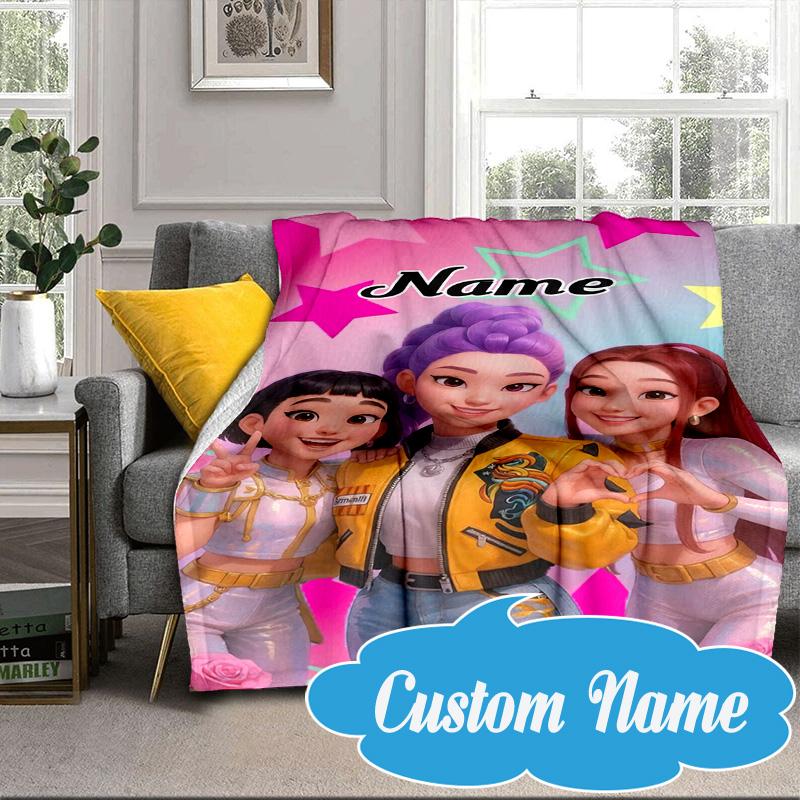 Custom Name KPop Cartoon Blanket bed sofa Blanket Flannel Blanket for Camping, Hiking, Picnic Essentials,gift for Fan family