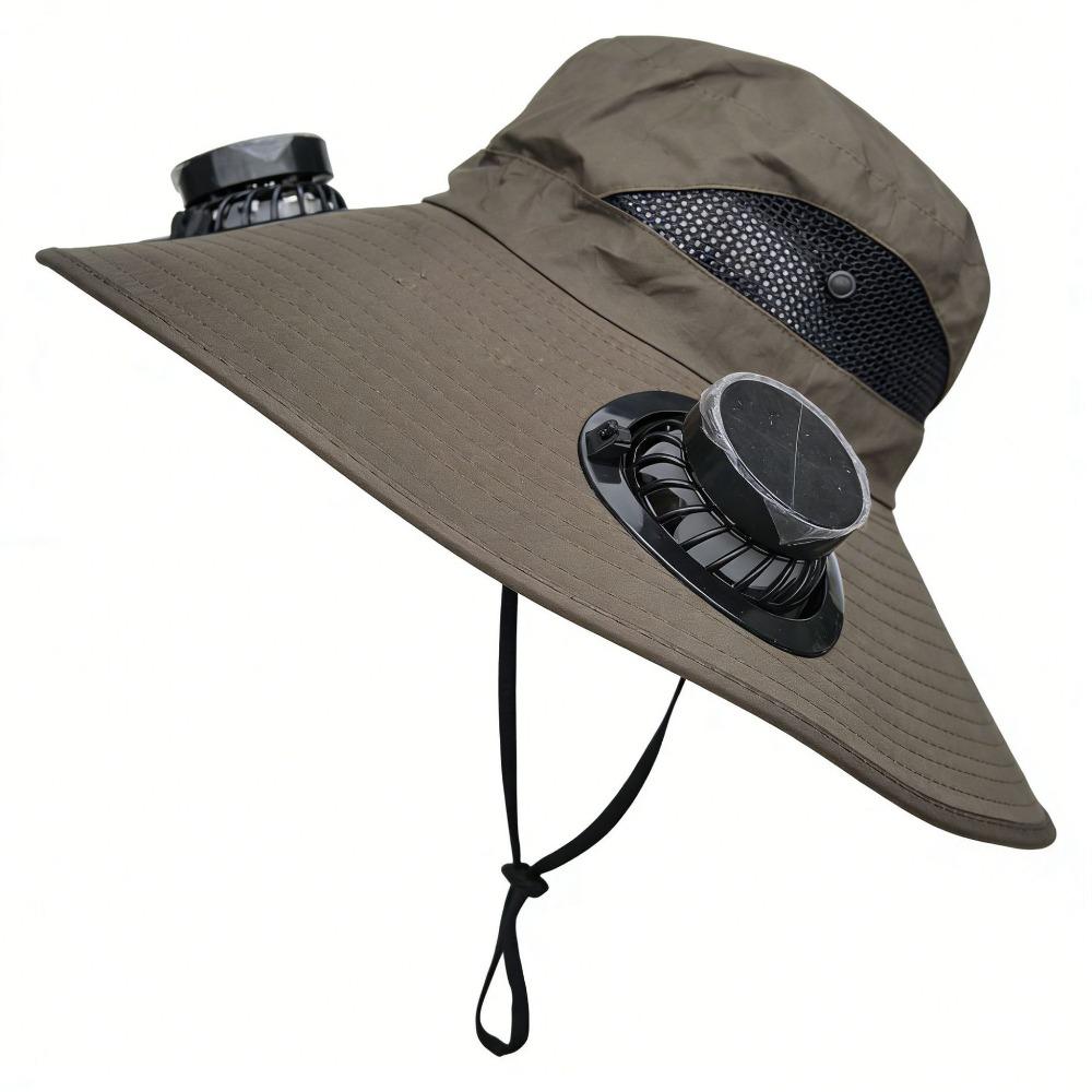 

3 Speeds Solar Fan Hat Breathable Wide Brim Sun Cap Comfortable To Wear Fishing Bucket Hat Beach Dark Green Round