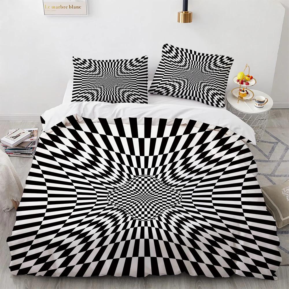 Comforter 3D Stereo Pattern Geometric Black White Bedding Sets Ultra Soft Reversible Stripe Comforter For Men Women