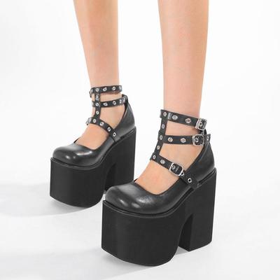 Scarpe Piattaforma Impermeabili con Tacco Alto Punk Taglie Forti Moda Borchie Scarpe con Tacco Alto per Donna Décolleté Cinturino con Fibbia alla Caviglia
