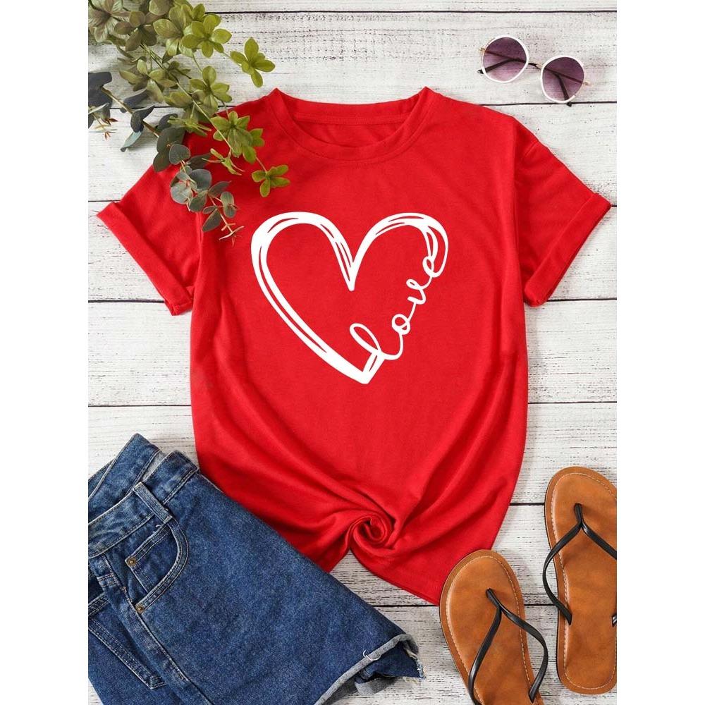Love Heart Printed Trend Women Fashion Clothing Graphic T-shirts Clothes Print Female Shirt Short Sleeve Lady Casual Tee