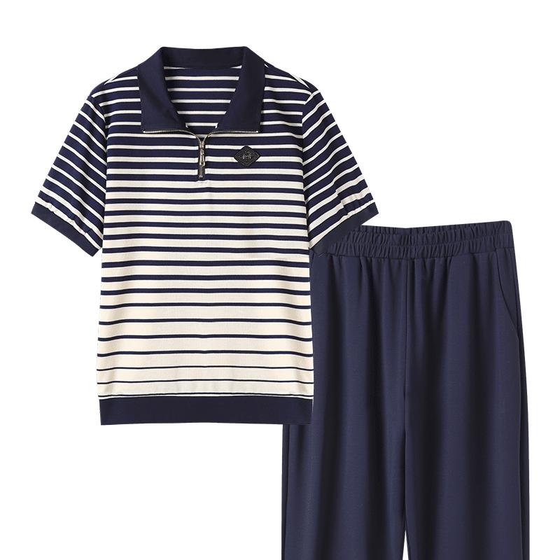 Women s Striped Polo Casual Two-Piece Summer Set XL