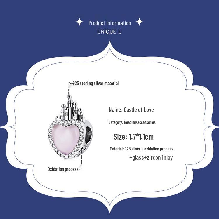 Rosa Kärleksslott DIY Retro 925 Silver Pärlbesatta Tillbehör SCC2207