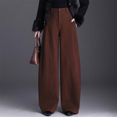 2026 New Style Women's High Waist Woolen Wide-Leg Pants - Thick, Loose, Casual, Long