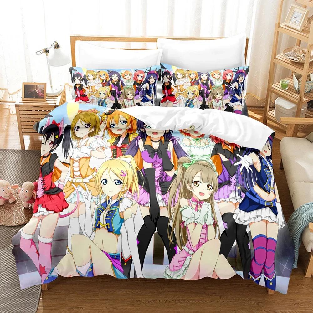 3D Printed Love Live Bedding Set Pillowcase Anime Duvet Cover Double Twin Full Queen King Adult Kids Bedclothes Quilt Cover
