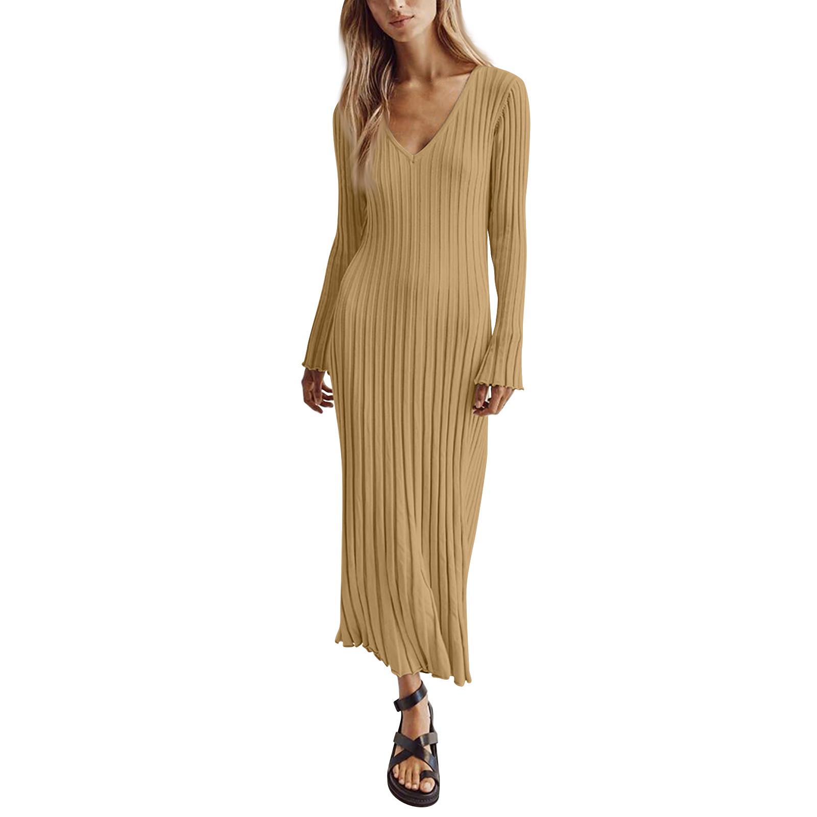 Женское модное повседневное утягивающее однотонное плиссированное платье с v-образным — фото 3