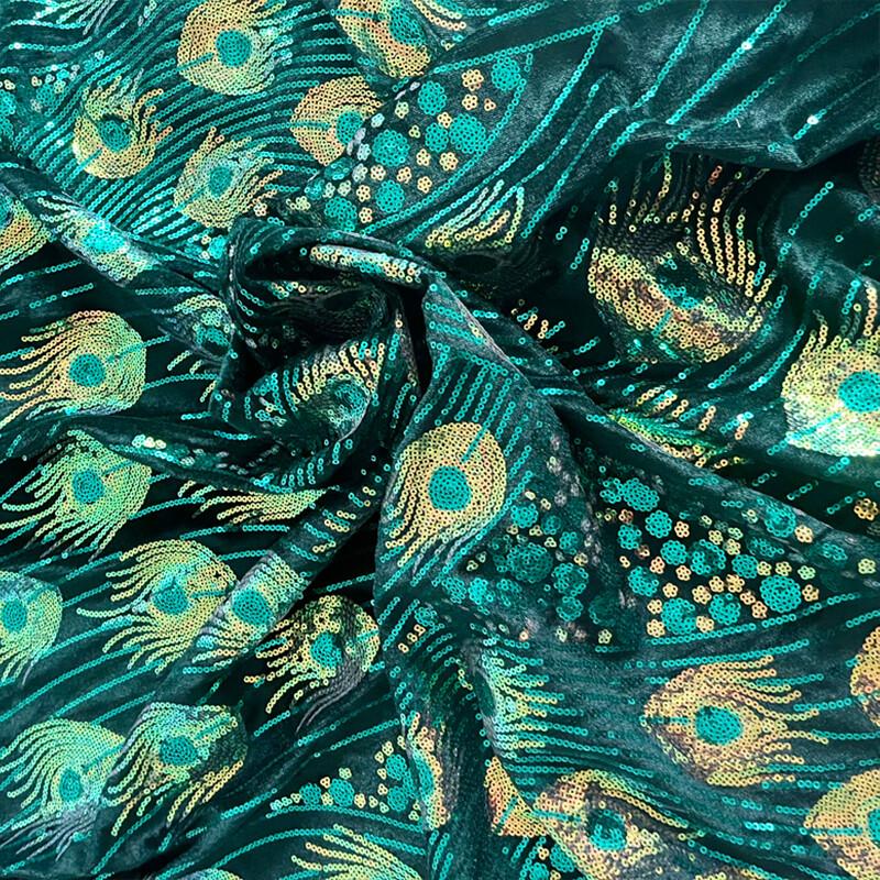 50X130cm Shiny Peacock Sequin Fabric for Bridal Gown Wedding Dress Costume DIY Flannel Embroidery Lace Fabric Clothing Supplies