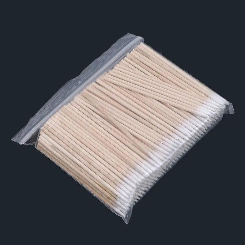 100/300 PCS/Ear Care Clean Wood Handle μυτερή άκρη κεφαλής βαμβακερό ημιμόνιμο τατουάζ βλεφαρίδων φρυδιών νήμα Beauty makeup Remove