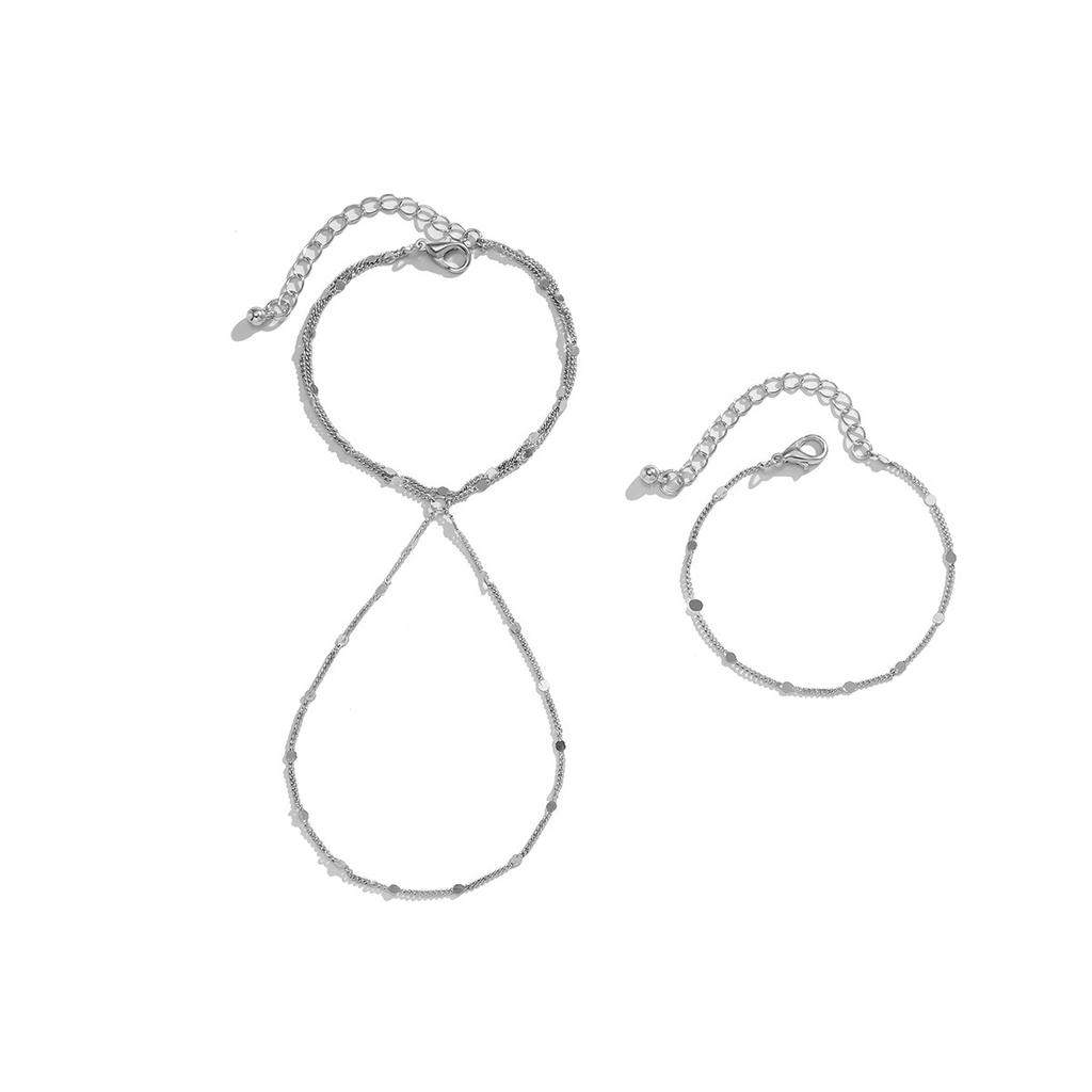 Ensemble de bracelets de doigt à chaîne fine à paillettes multicouches, bijoux simples style métal froid pour femmes