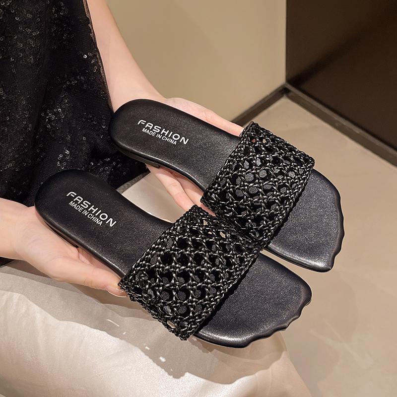 Fashion Summer New Women's Shoes Interwoven Fabric Flat 100 Casual Non-slip Sandals Woven Sandals Summer Outside Wear