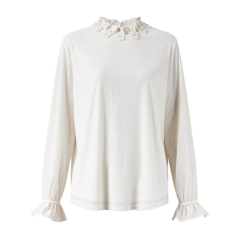 Qiusuiyiren Elegant 3D Floral Velvet Lace Stand-Collar Blouse