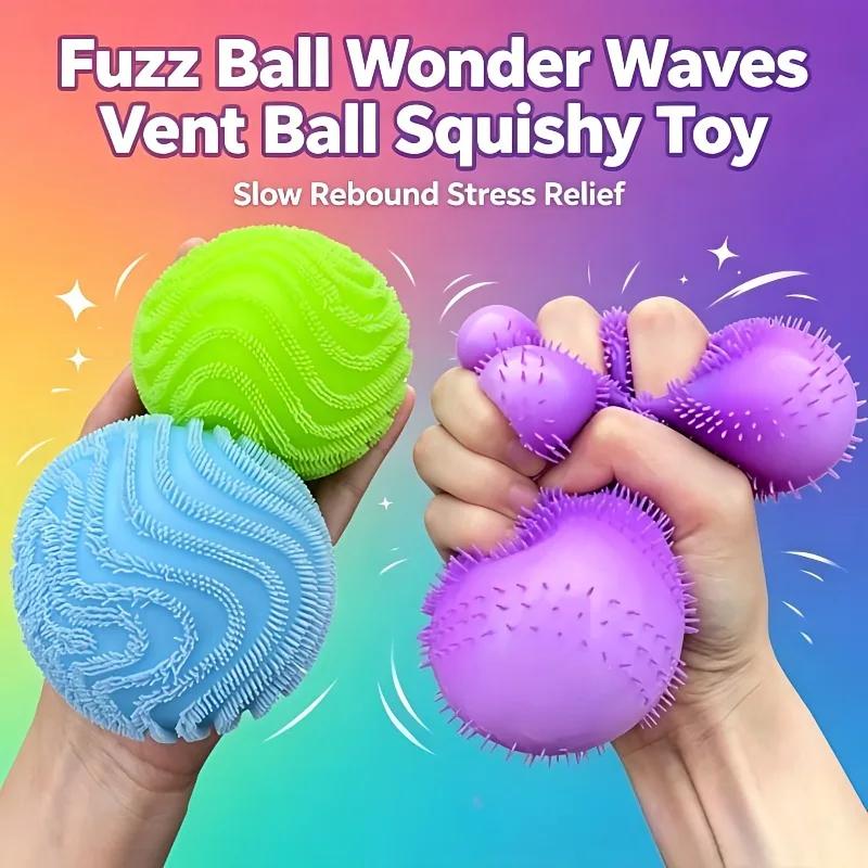 Fuzz Ball Wonder Waves Vent Ball Mačkací hračka Měkká textura Úleva od stresu Fidget míček Mačkací hračka pro dospělé Hračka proti úzkosti