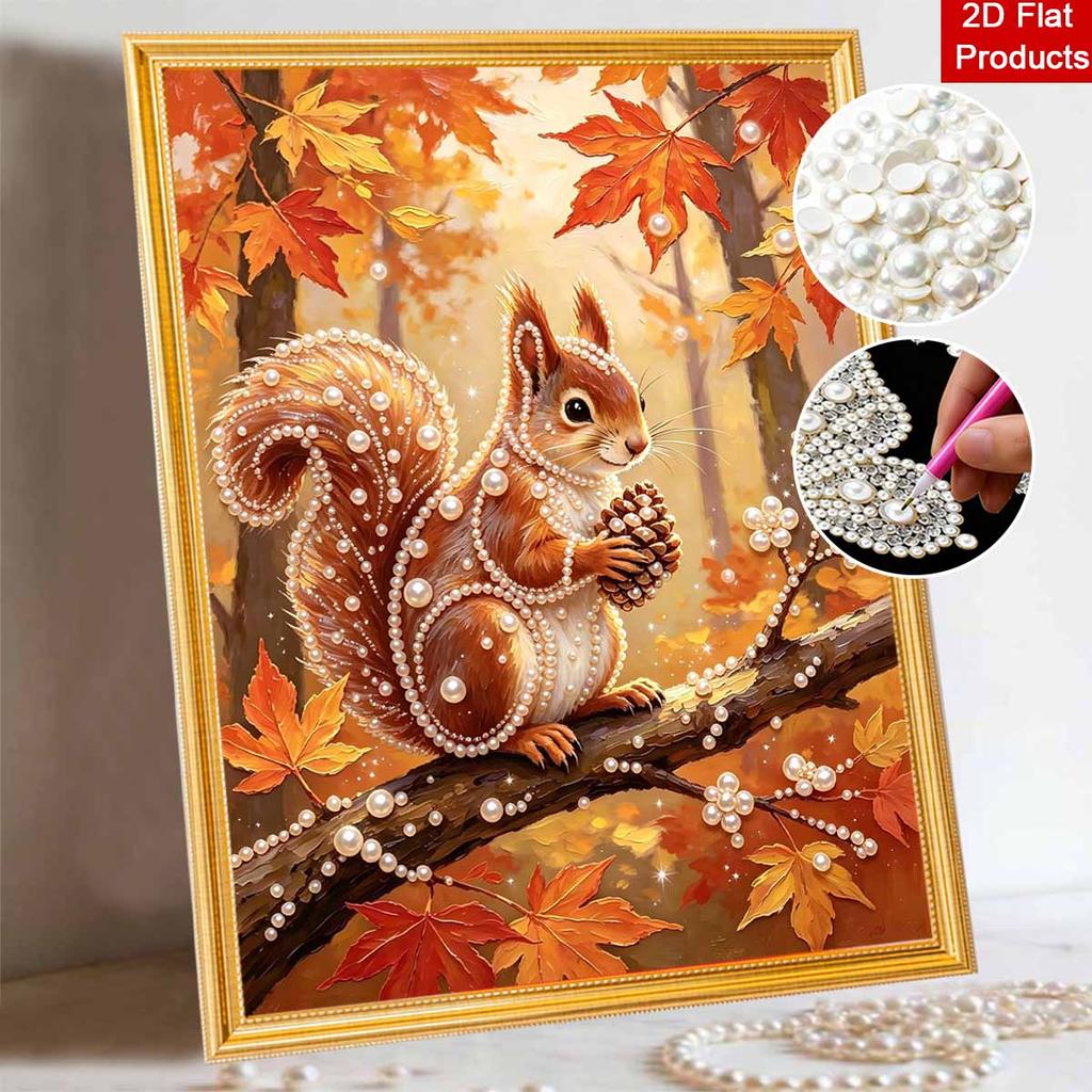 Pearl Painting Kit DIY Autumn Squirrel Forest Maple Leaves Animal Wall Art Home Decoration Painting
