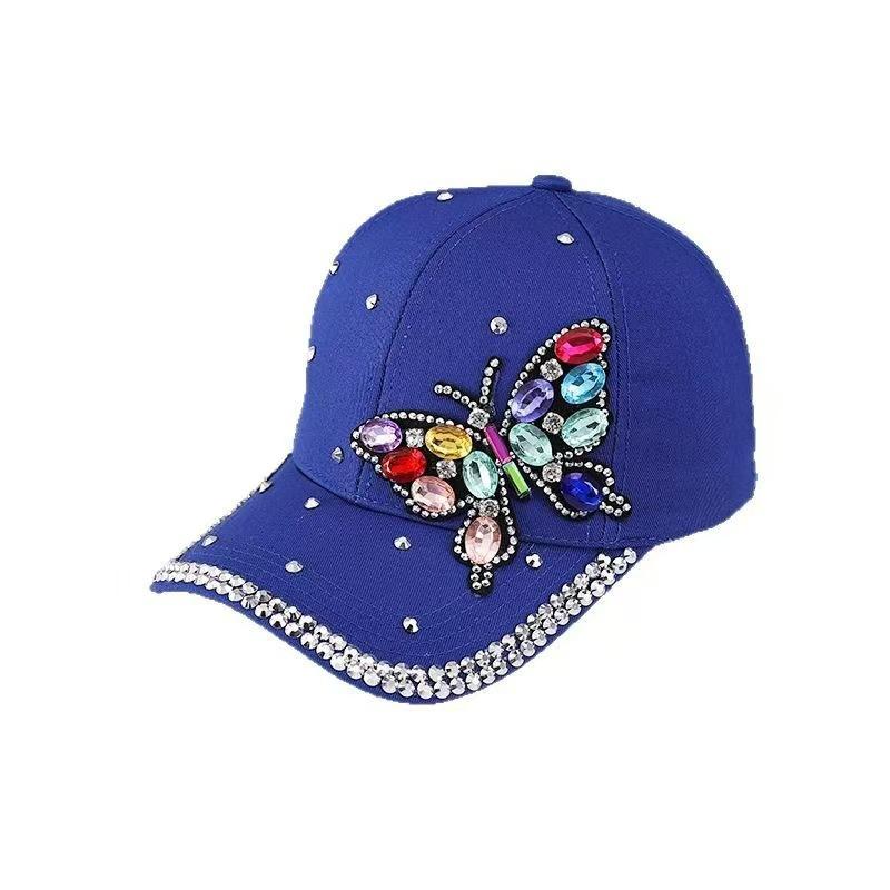 Ladies Hat Colorful Glass Rhinestone Cap Fashion Butterfly Baseball Cap Women'S Sunscreen