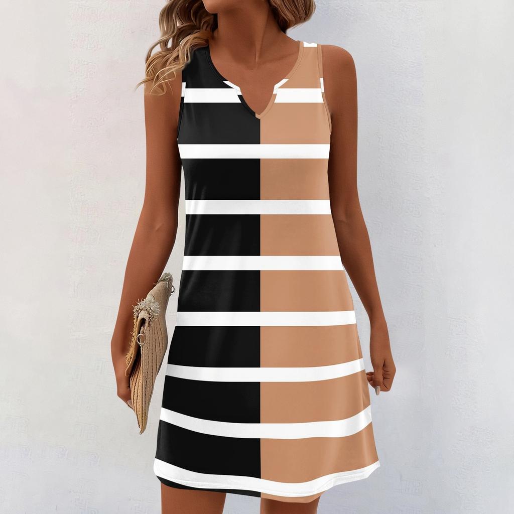 Women Summer Dresses V-Neck Print Sleeveless Sundress Casual Dress
