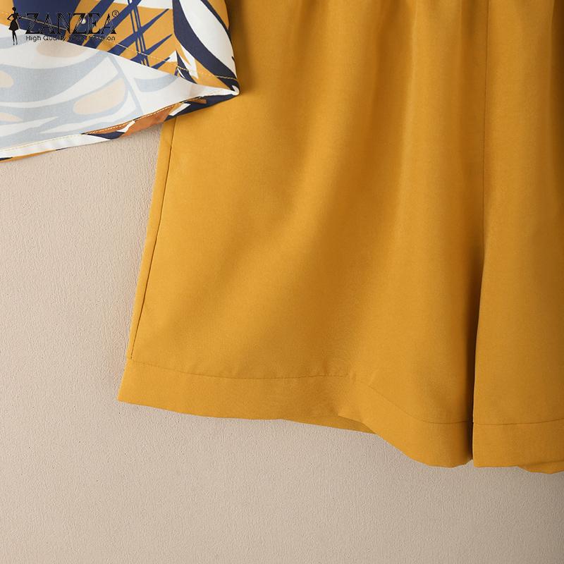 ZANZEA Women Print Tank Tops and Shorts Summer Two Piece Suit Sets