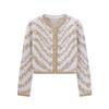 Autumn Winter Sweater Cardigans Women Single Breasted Luxury Beading Striped Casual Knitwear Traf Tops Mujer New In C-187