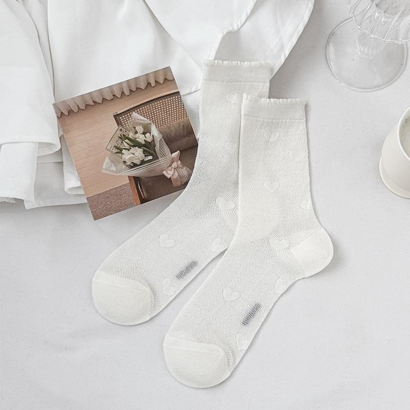 5 Pairs of Female Spring and Summer Thin Style Bow Lace Mesh All Match In The Tube Cotton Socks