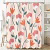 Trendy Bathroom Shower Curtain with Floral Print Pink Orange Leaves Pattern for Home Decoration In Bathrooms