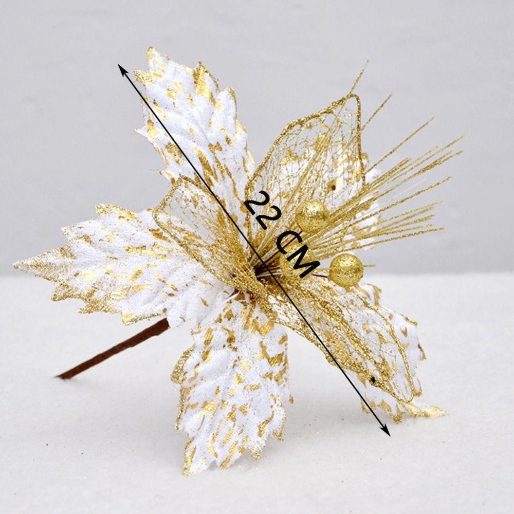 Fabric Plastic Fake Flower 22cm Xmas Tree Decorations Christmas Artificial Flowers New Year