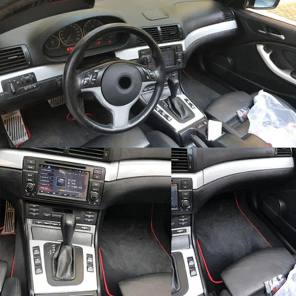 Glossy Carbon Fiber Look Vinyl Dashboard Console Gear Shift Panel Trim Decorative Stickers Kit For BMW 3 Series E46 1998-2005