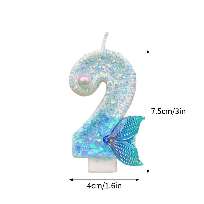 3D Pink Fishtail Number Candles Birthday Cake Candles Digital Candle Decor Cake Topper Birthday Party Anniversary Decoration