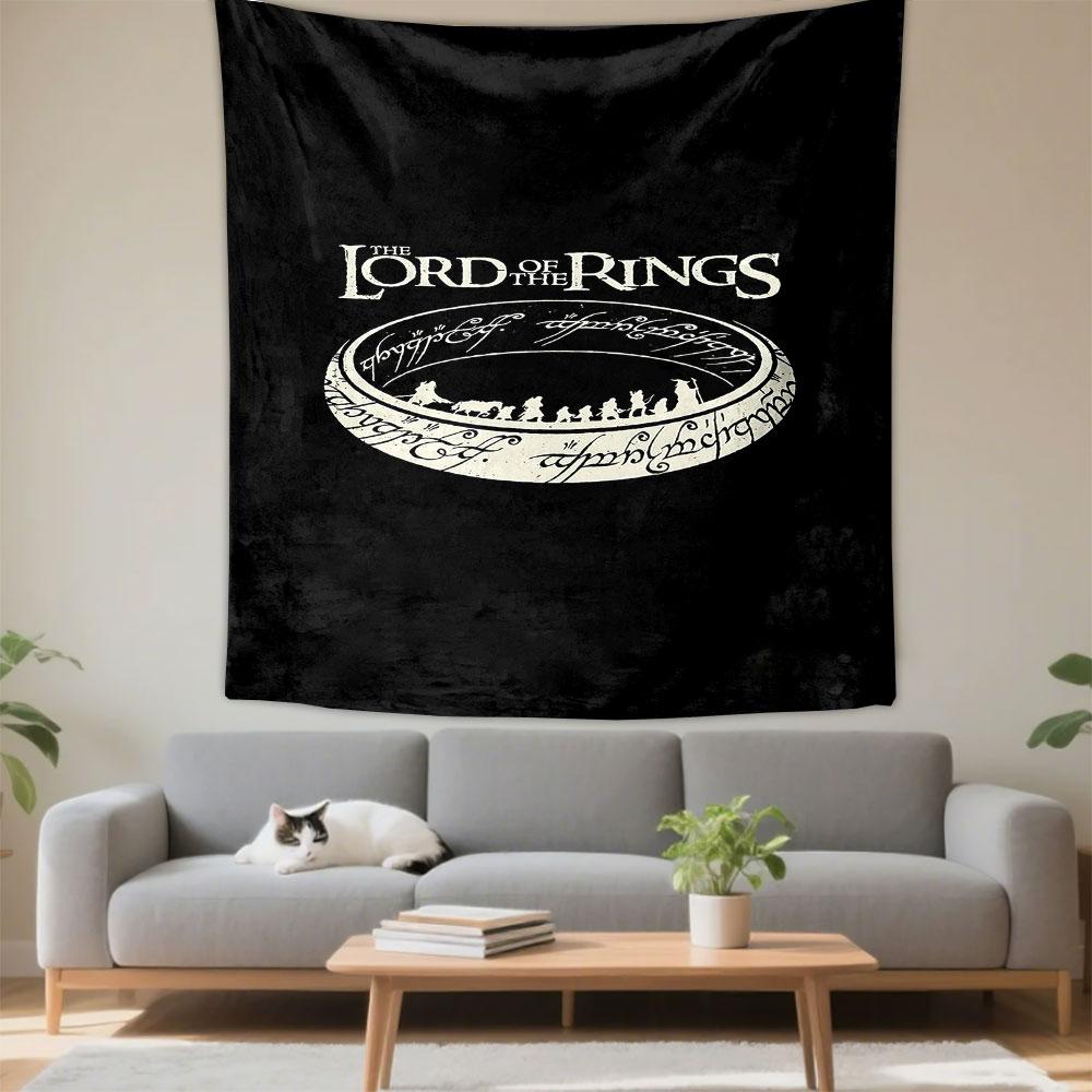 The Lord of the Rings One Ring Wall Tapestry Elvish Script Fellowship Silhouettes Fantasy Decor for Bedroom Game Room Gift