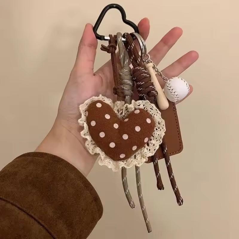 Fashion Rope Baseball Keychain Trendy Bag Hanging Lace Border Love Decoration Pendant Gift For Women