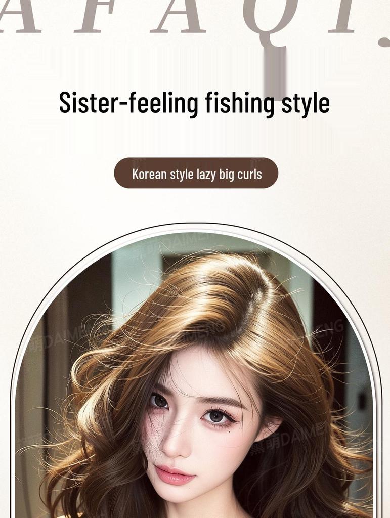 Korean Style Invisible Full Wig for Women - Realistic Scalp, Long Curly Waves, Traceless Fit