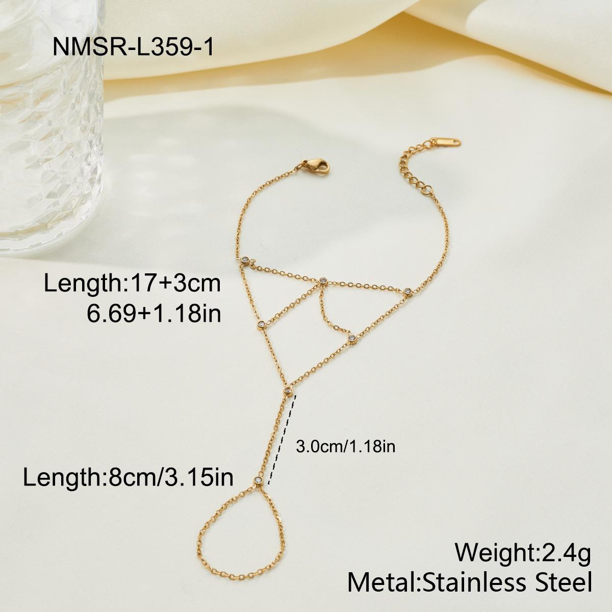 GEMCHIC Women s Stainless Steel Two-Tone Geometric Rhinestone Hand Chain Ring Bracelet Set Elegant Luxury Jewelry