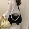 Pearl Bow Shoulder Bag Canvas Small Square Bag Luxury Bow Underarm Bag  Girls