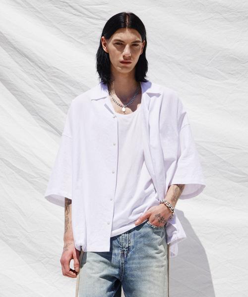 V2 Linen Open Collar Boxy Shirt_White White/M