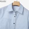 ZANZEA Women Short Sleeve Blouse and Skirts Summer Stripe Two Piece Suit Sets