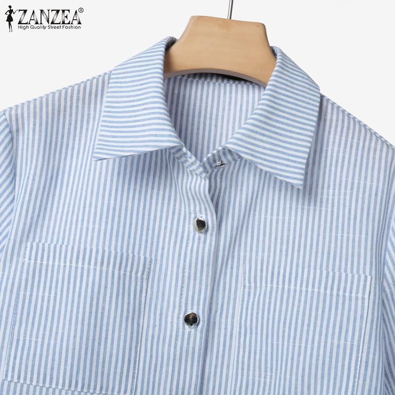 ZANZEA Women Short Sleeve Blouse and Skirts Summer Stripe Two Piece Suit Sets