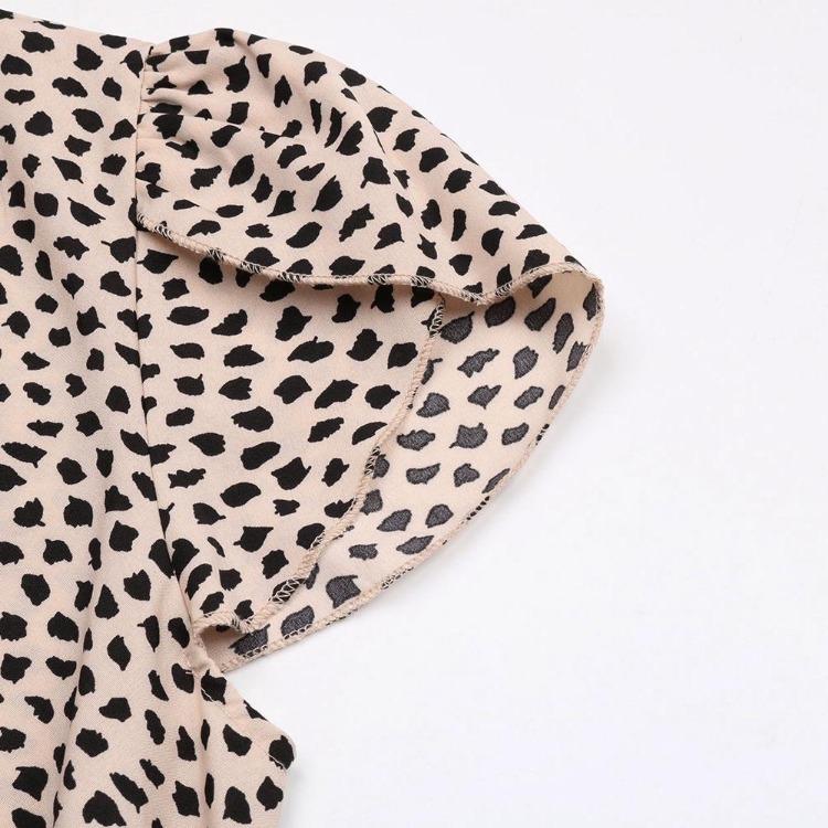 Letní plážové šaty s leopardím potiskem, výstřih do V, krátký rukáv, vysoký pas, dlouhé šaty