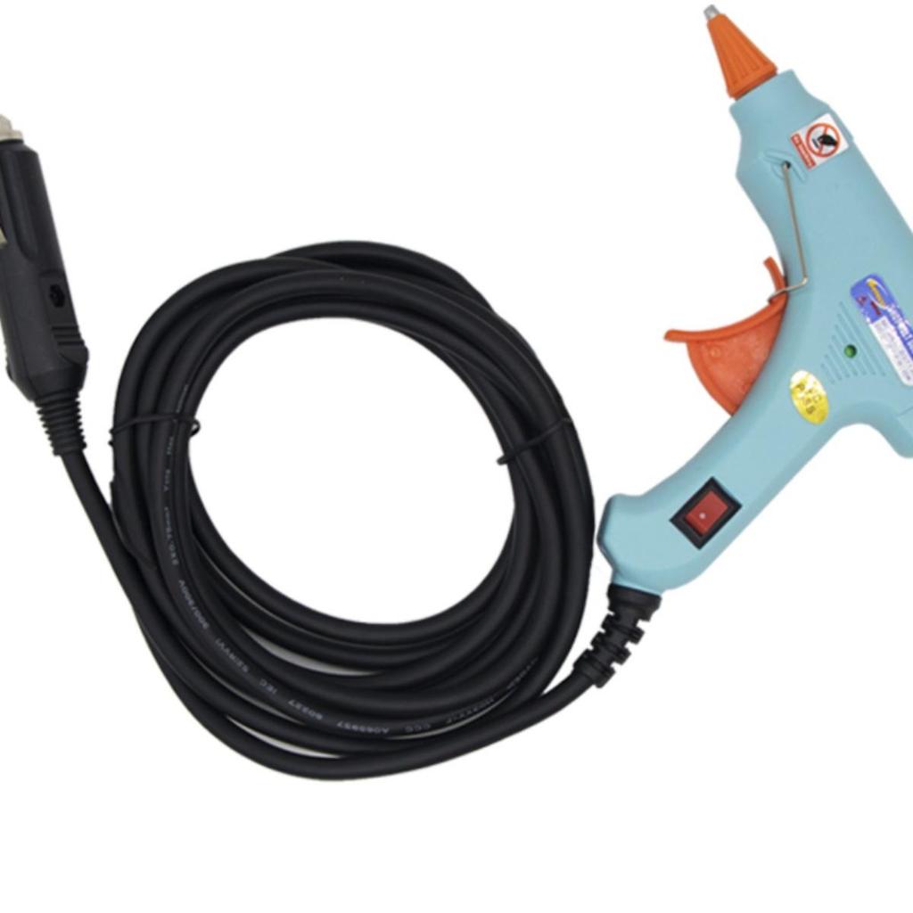 12-24V Car Hot Melt Glue Gun with DC Battery Clip & Cigarette Lighter Plug for Outdoor and Model Airplane Use