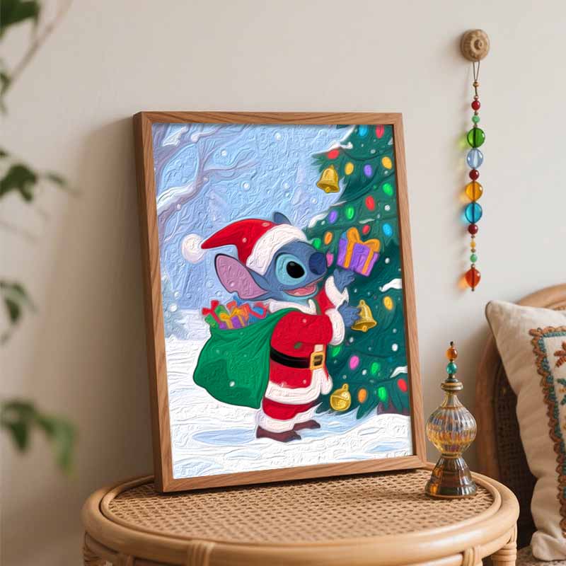 Disney Digital Oil Painting Art Kit Stitch Christmas Santa Handmade Coloring Painting Home Decor