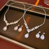 Elegant Water Drop Zirconia Jewelry Set: Retro Necklace & Earrings for Women