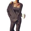 Women's Casual Deep Grey Knit Cardigan Set Women's Jacket Vest Pants