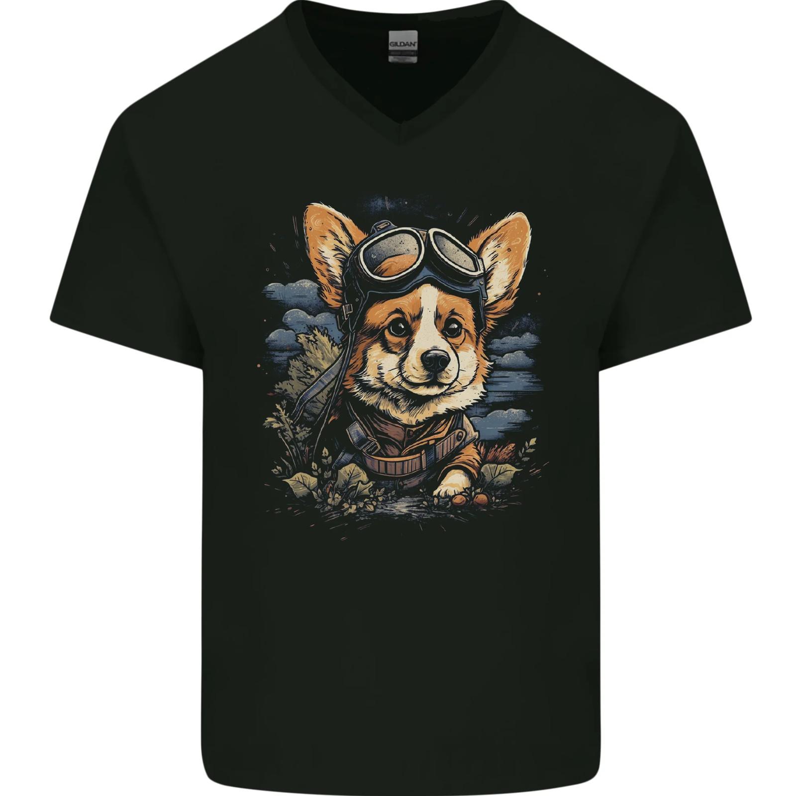 A Cute Corgi Mens V-Neck Cotton T-Shirt S разноцветный