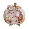 Cute Pastel Pumpkin Ornament Halloween Ghost Wooden Plaque, 2D Flat Tabletop Sign, Desktop Festive Home Accessory Spooky Bathing Reading for
