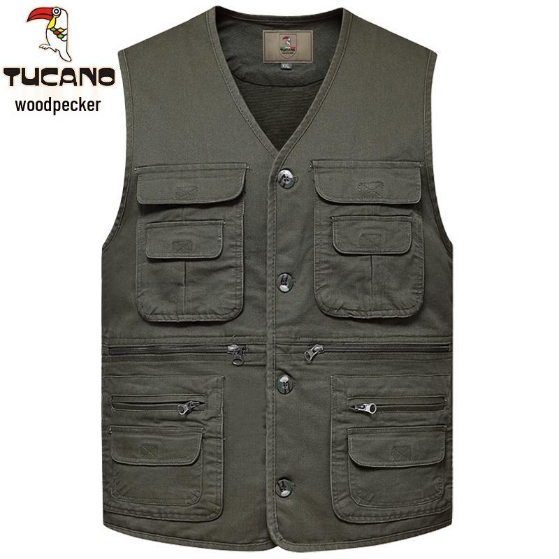 Woodpecker Men's Warm Fleece Lined Vest - Thickened Cotton Sleeveless Jacket for Autumn and Winter