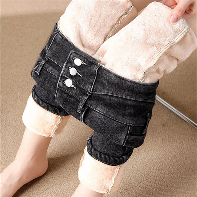 2022 Autumn Winter Jean Casual Fashion Skinn Jeans For Women High Waist Stretch Pencil Pants Thick Warm Tappered Pencil Pants