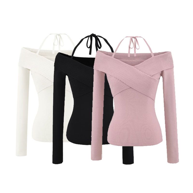 Za New Fall Women's Clothing 2025 Fashion Wind Fashion Halter Off-the-Shoulder Sweater Silm Inner Sweater Tops