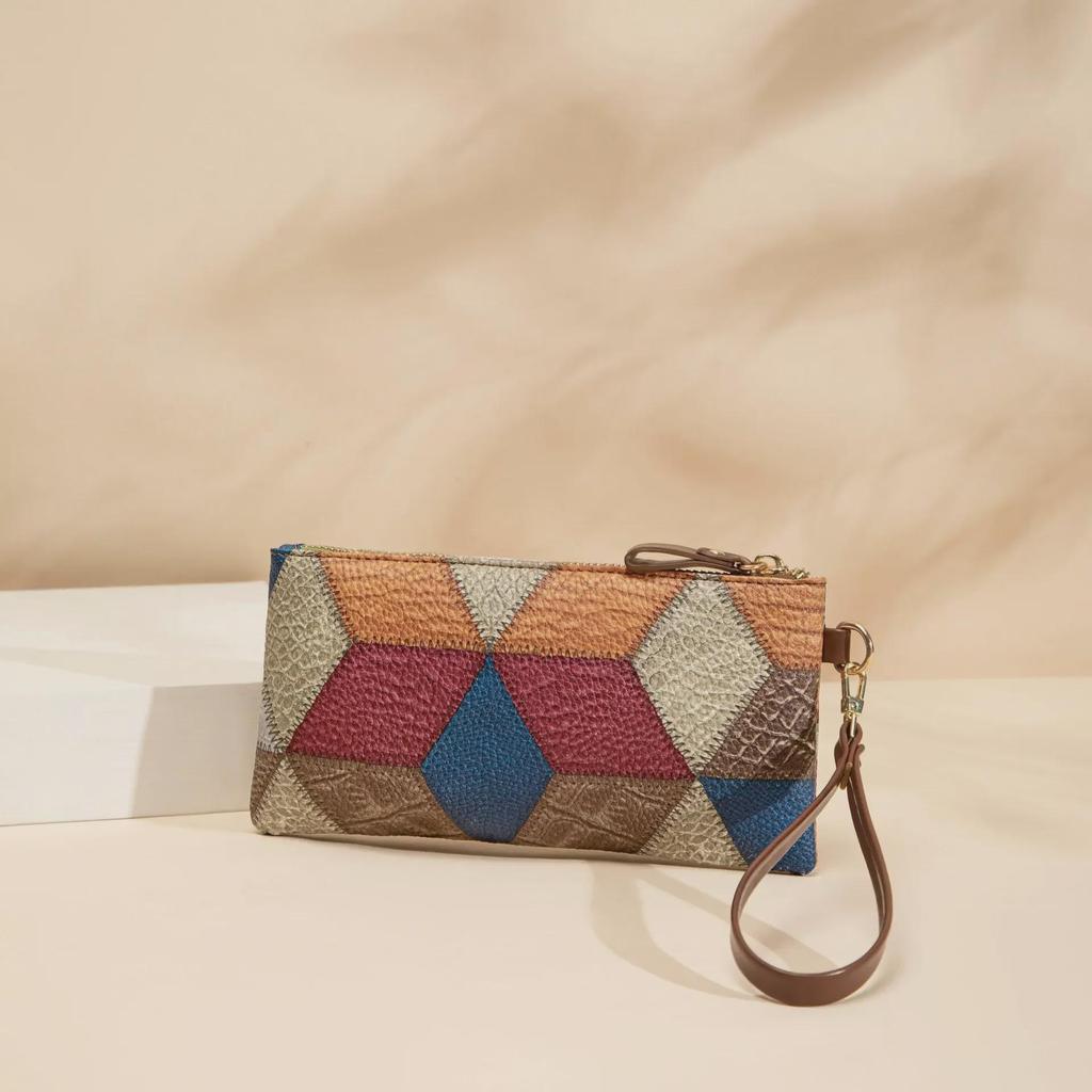 Trendige Retro Kleine Quadratische Tasche: Vielseitige Damen-Reißverschluss-Clutch mit Colorblock-Design.