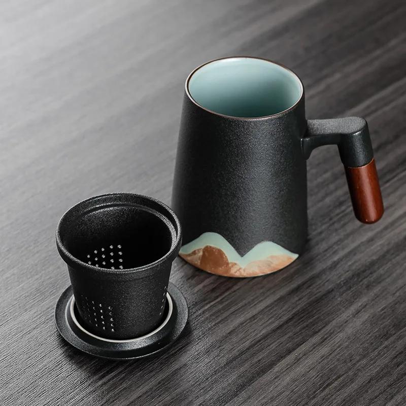 Yuanshan Tea Water Separation Mug with Lid Filter Large-capacity Office Cup Creative Zen Ceramic Tea Cup