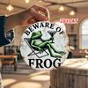 A Humorous Round Sign Featuring a D Flat Design of a Frog Perfect for Decorating Walls with a Cocktail Glass Theme