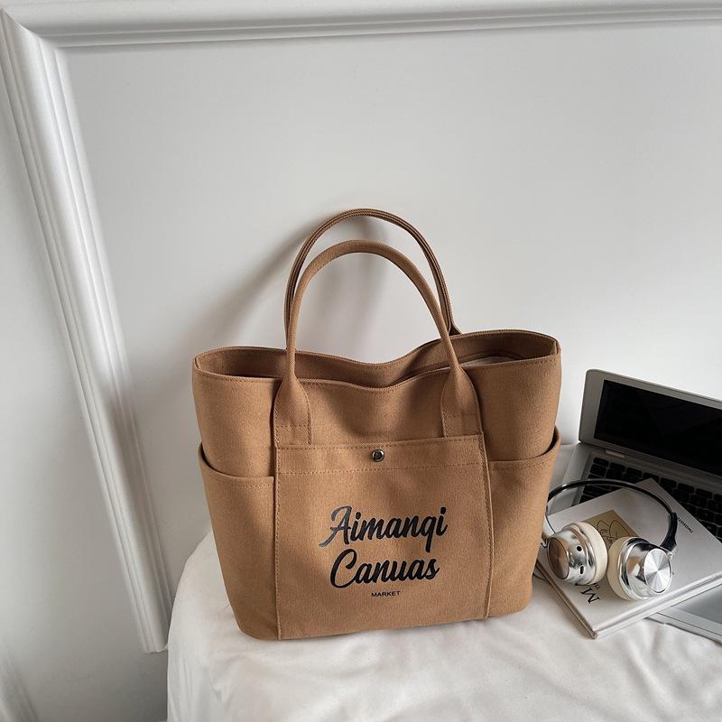 

New Winter Thick Canvas Shoulder Bag with Letter Print Casual Handle Bag for Women Texyure Simple and Versatile Storage Bags коричневый