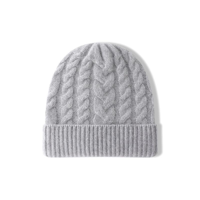 

Cashmere Autumn and Winter New Style Women s High End Solid Color Twisted Pattern Thickened Warm Fashion Knitted Casual Cuffed Hat One size